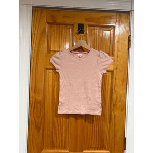 Mini Boden Girls Eyelet Ribbed Cotton Puff Sleeve Top Pink 8–9Y